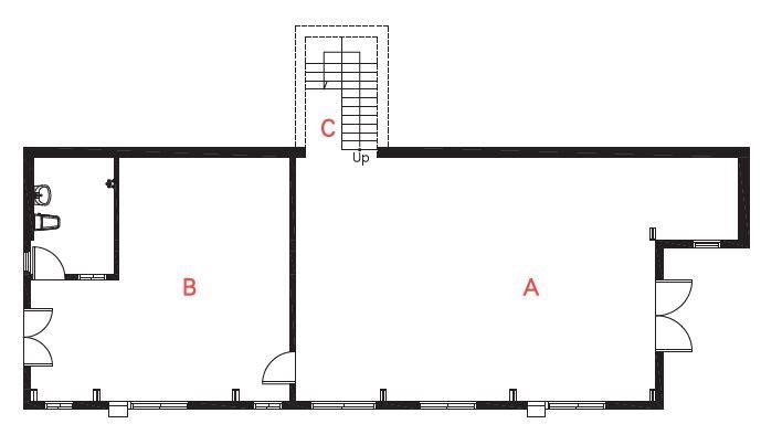 B1平面圖  A休閒工作區／B木工工作室／C樓梯   攝影_葉勇宏